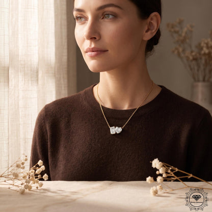 Heart & Emerald Lab Grown Diamond Toi Et Moi Necklace 18K - GrownDiamondJewels