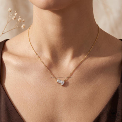 Marquise & Emerald Lab Grown Diamond Toi et Moi Necklace 18K - GrownDiamondJewels