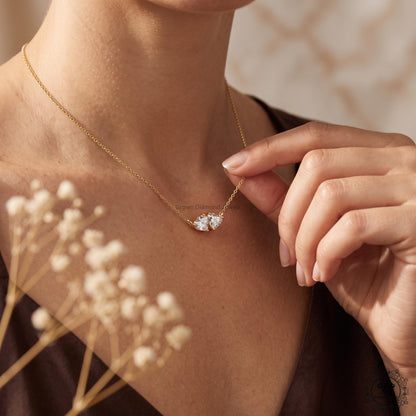 Heart Shaped Toi et Moi Necklace Lab Diamond Two Stone 14K - GrownDiamondJewels