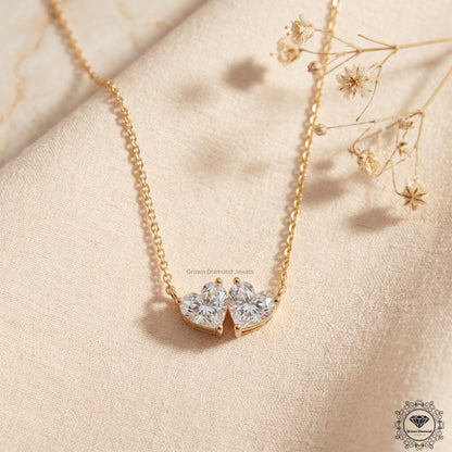 Heart Shaped Toi et Moi Necklace Lab Diamond Two Stone 14K - GrownDiamondJewels