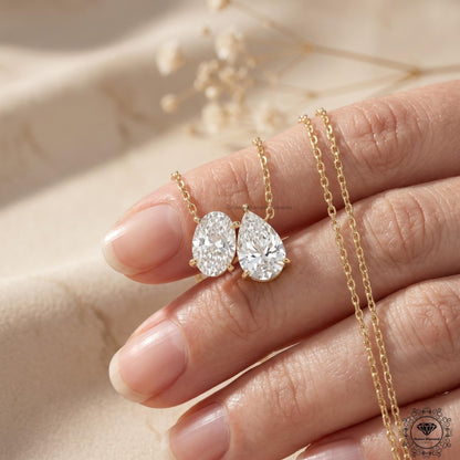 Toi Et Moi Oval & Pear Lab Grown Diamond Necklace 18K Gold - GrownDiamondJewels