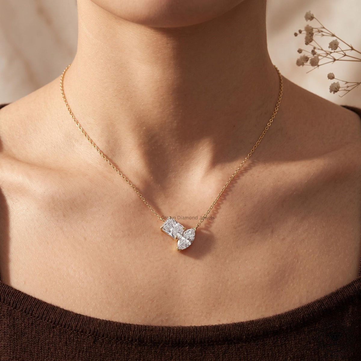 Radiant & Marquise Lab Grown Diamond Toi Et Moi Pendant - GrownDiamondJewels