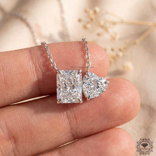 Radiant & Heart Lab Grown Diamond Toi et Moi White Gold - GrownDiamondJewels