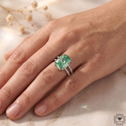 4CT Vivid Green Lab Grown Diamond Engagement Ring 14K Gold