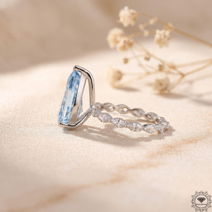 5CT Vivid Blue Pear Lab Grown Diamond Engagement Ring