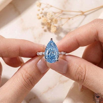 5CT Vivid Blue Pear Lab Grown Diamond Engagement Ring