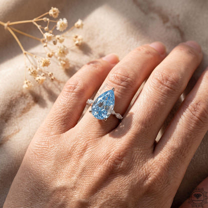 5CT Vivid Blue Pear Lab Grown Diamond Engagement Ring