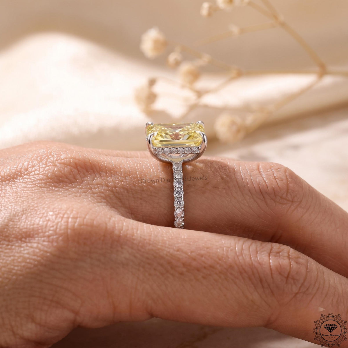 2ct Radiant Yellow Lab Diamond Engagement Ring 14K Gold