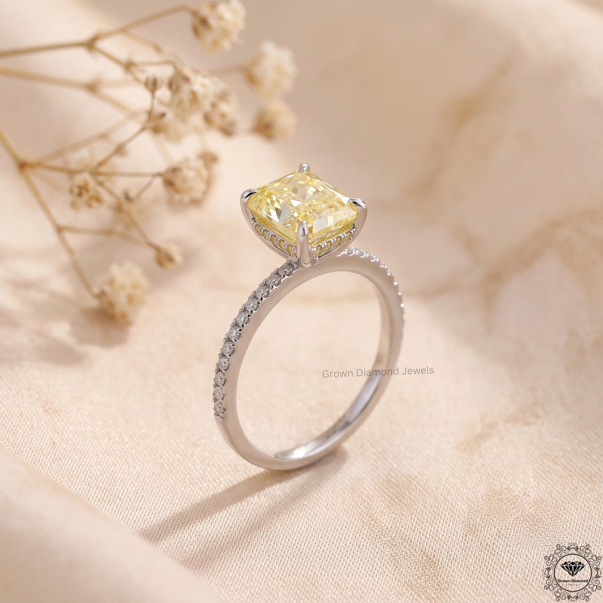 2ct Radiant Yellow Lab Diamond Engagement Ring 14K Gold