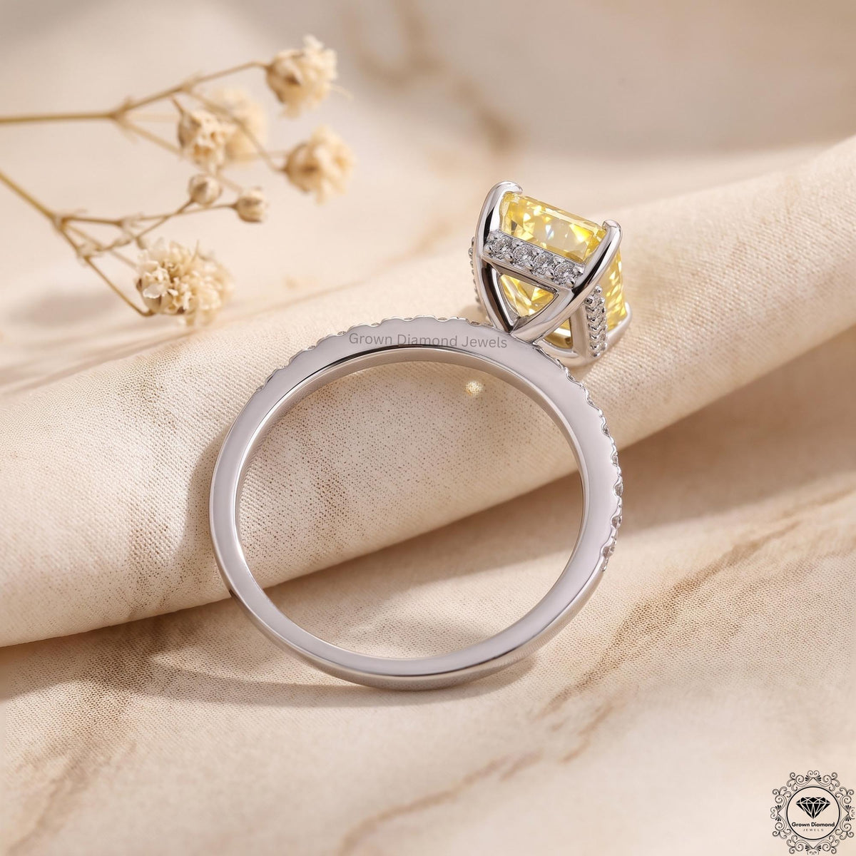 2ct Radiant Yellow Lab Diamond Engagement Ring 14K Gold