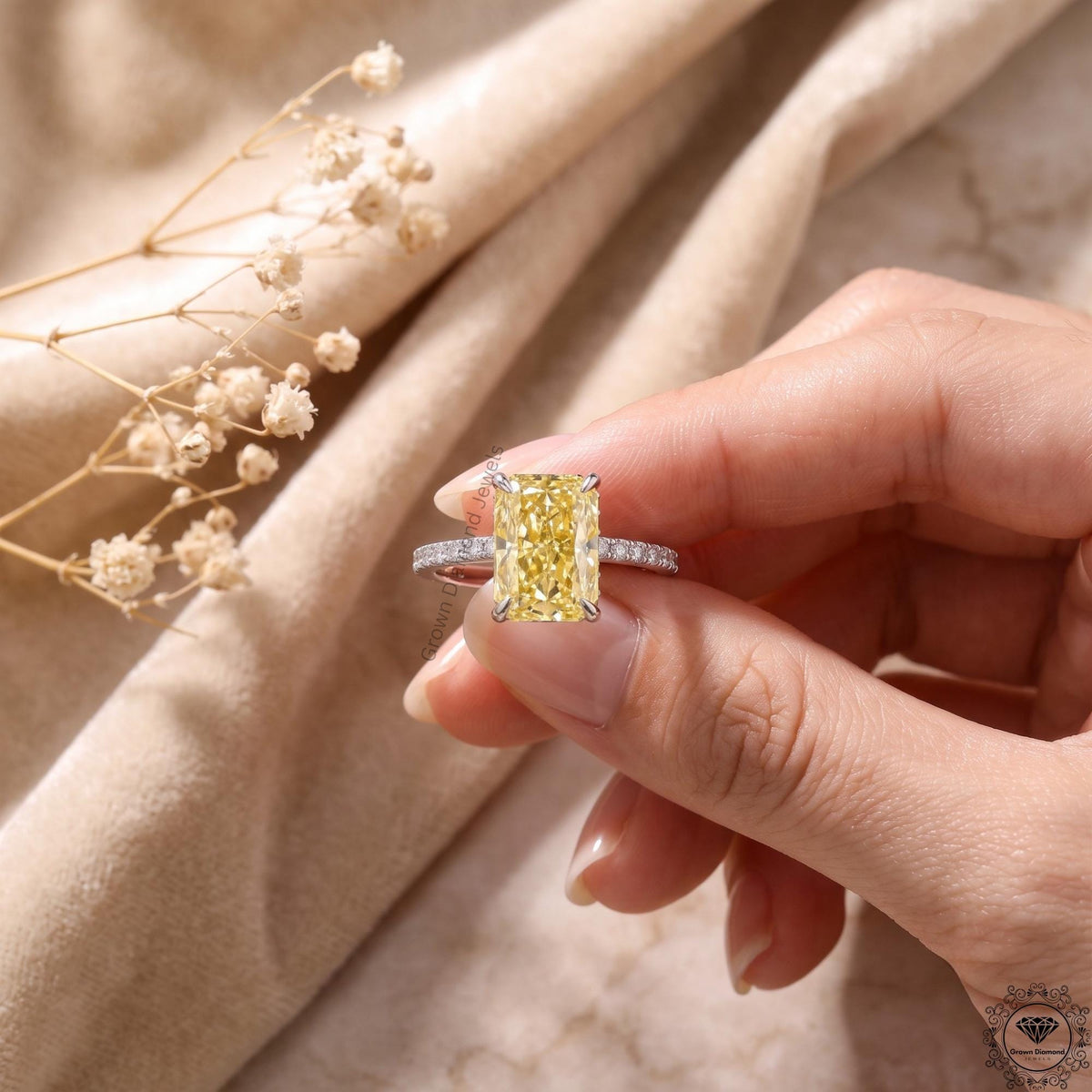 2ct Radiant Yellow Lab Diamond Engagement Ring 14K Gold