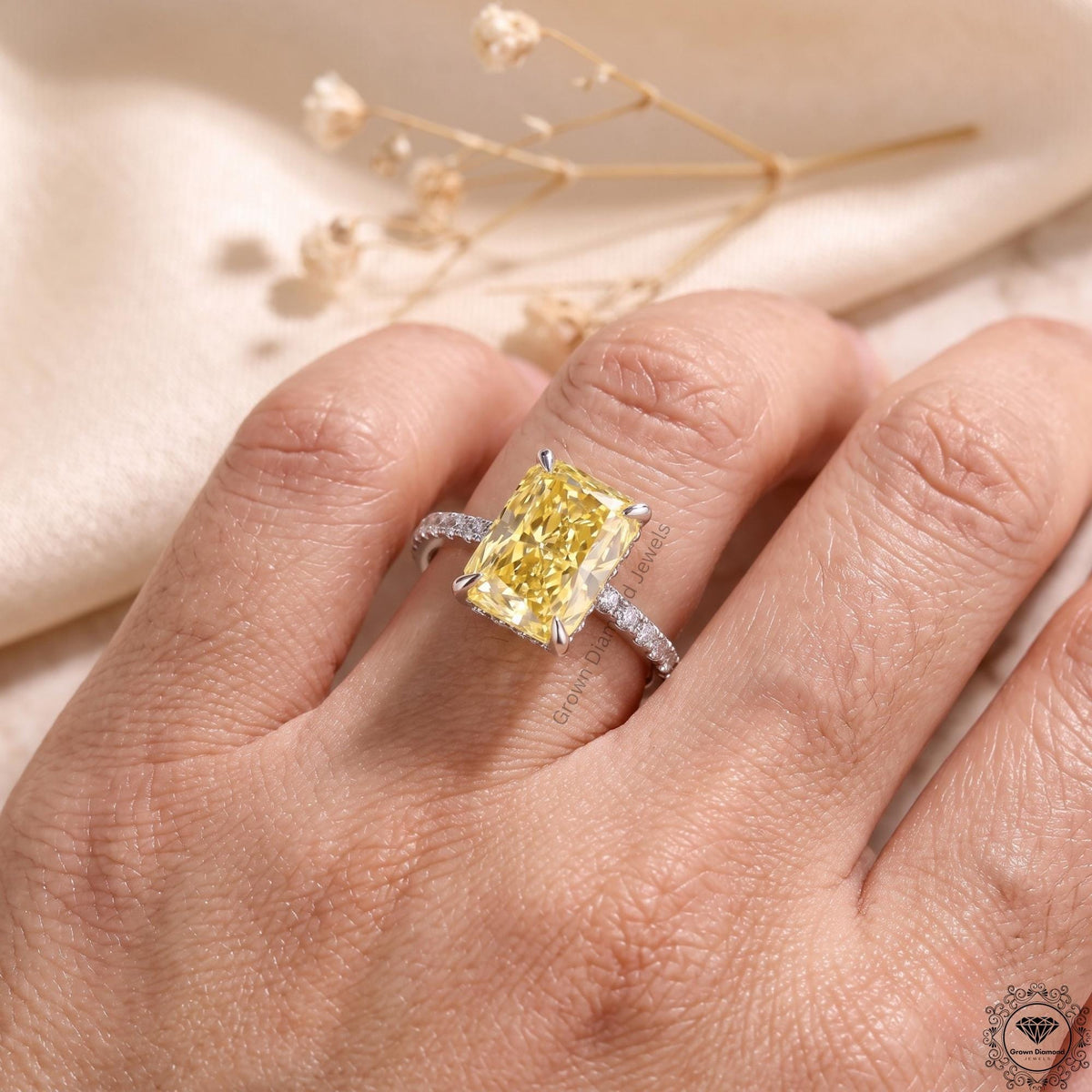 2ct Radiant Yellow Lab Diamond Engagement Ring 14K Gold