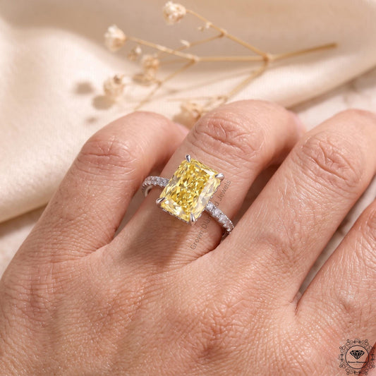2ct Radiant Yellow Lab Diamond Engagement Ring 14K Gold