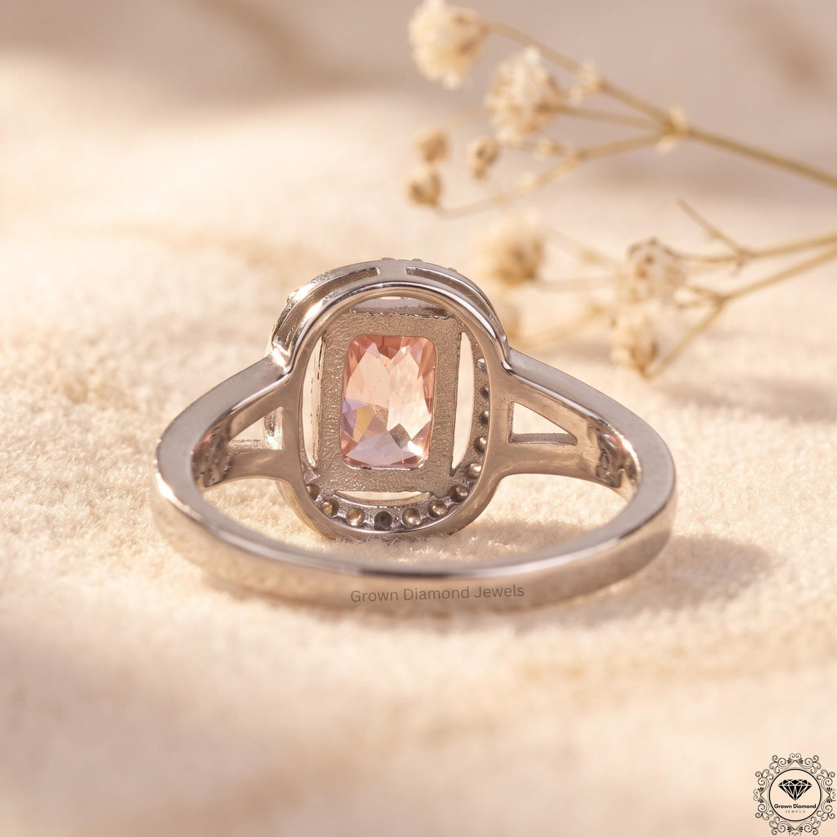 1.5 Ct Pink Lab Grown Diamond Cushion Cut Engagement Ring
