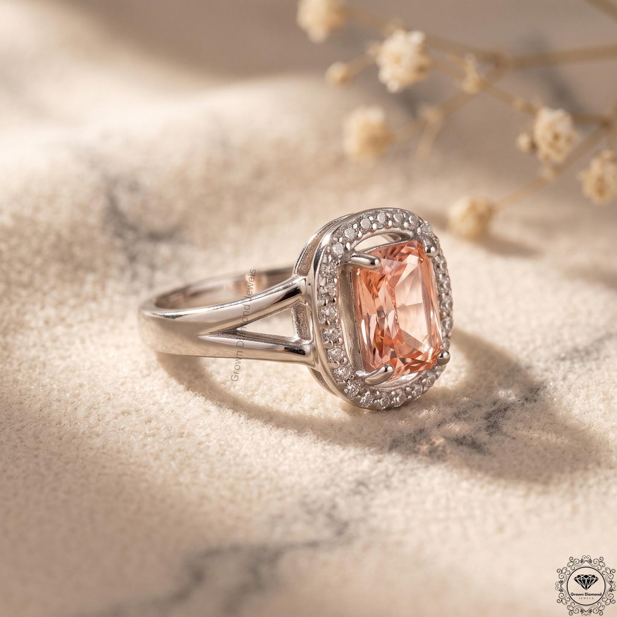 1.5 Ct Pink Lab Grown Diamond Cushion Cut Engagement Ring