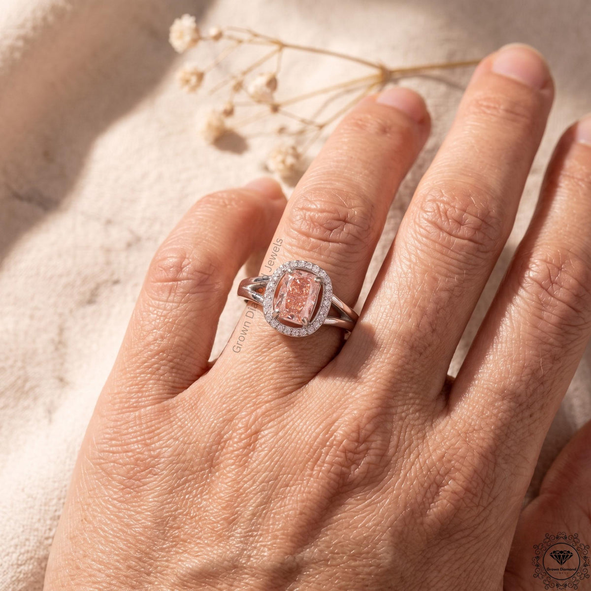 1.5 Ct Pink Lab Grown Diamond Cushion Cut Engagement Ring