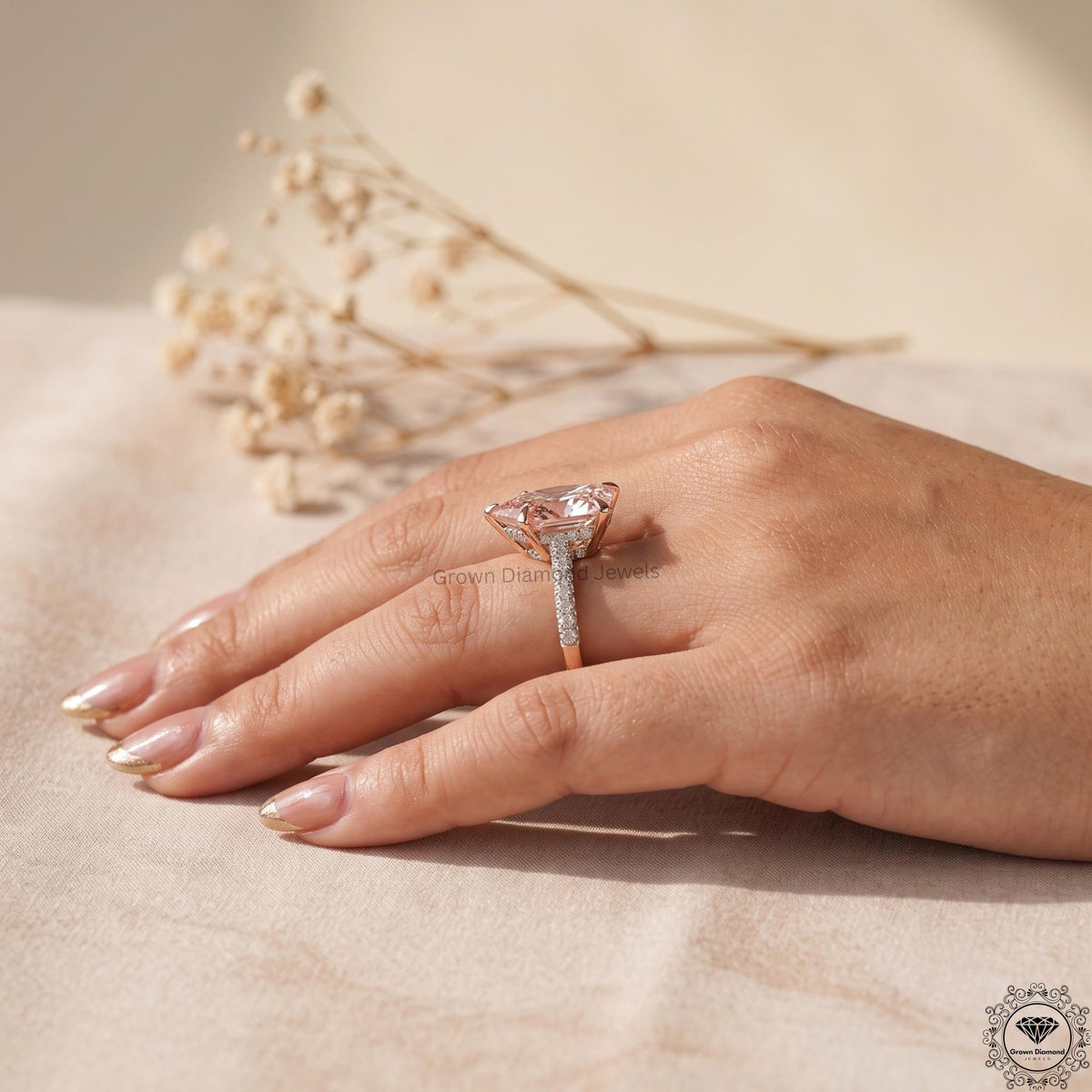 5 Ct Pink Lab Grown Pear Diamond Engagement Solitaire Ring