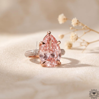 5 Ct Pink Lab Grown Pear Diamond Engagement Solitaire Ring