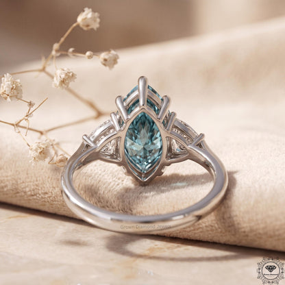 2 CT Marquise Vivid Blue Diamond 3 Stone Engagement Ring