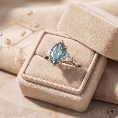 2 CT Marquise Vivid Blue Diamond 3 Stone Engagement Ring