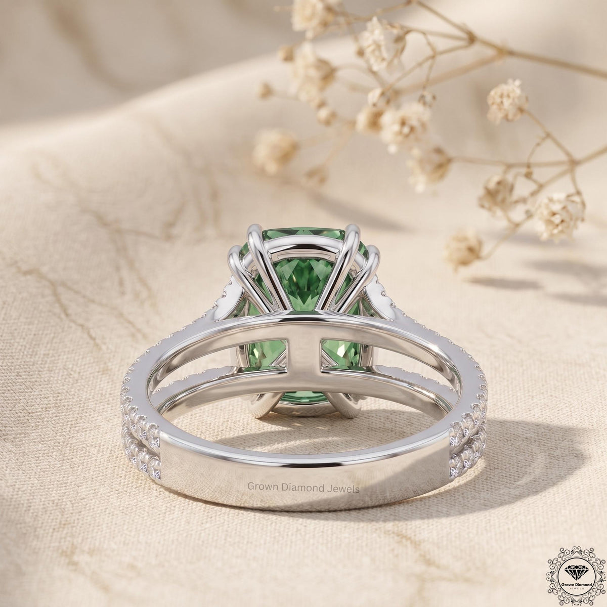 4CT Vivid Green Lab Grown Diamond Engagement Ring 14K Gold
