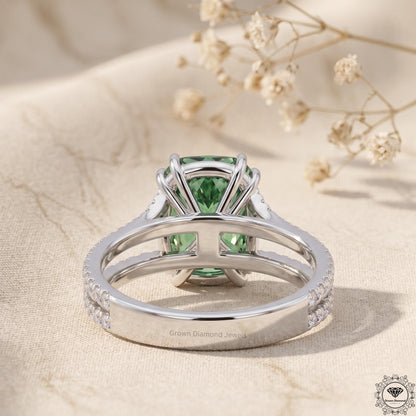 4CT Vivid Green Lab Grown Diamond Engagement Ring 14K Gold