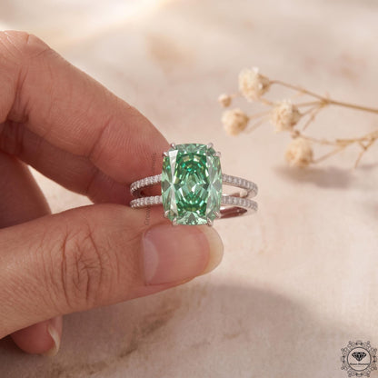 4CT Vivid Green Lab Grown Diamond Engagement Ring 14K Gold