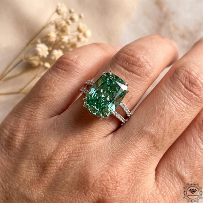 4CT Vivid Green Lab Grown Diamond Engagement Ring 14K Gold