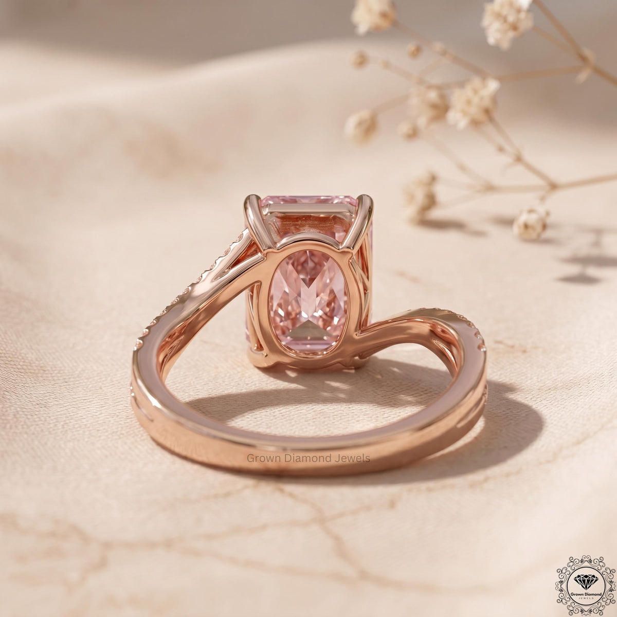 4ct Radiant Pink Lab Grown Diamond Engagement Ring 14K Gold
