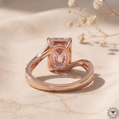 4ct Radiant Pink Lab Grown Diamond Engagement Ring 14K Gold