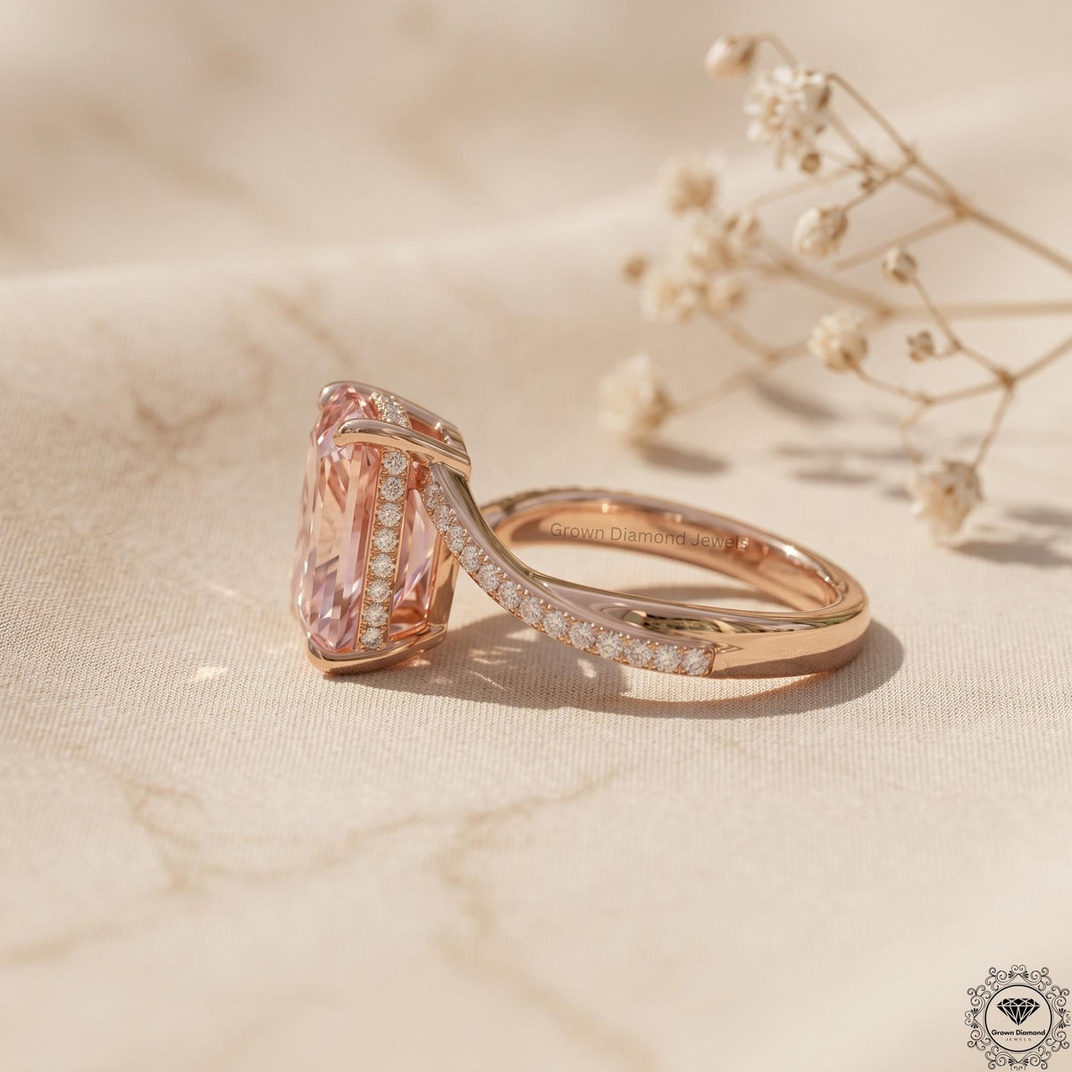 4ct Radiant Pink Lab Grown Diamond Engagement Ring 14K Gold
