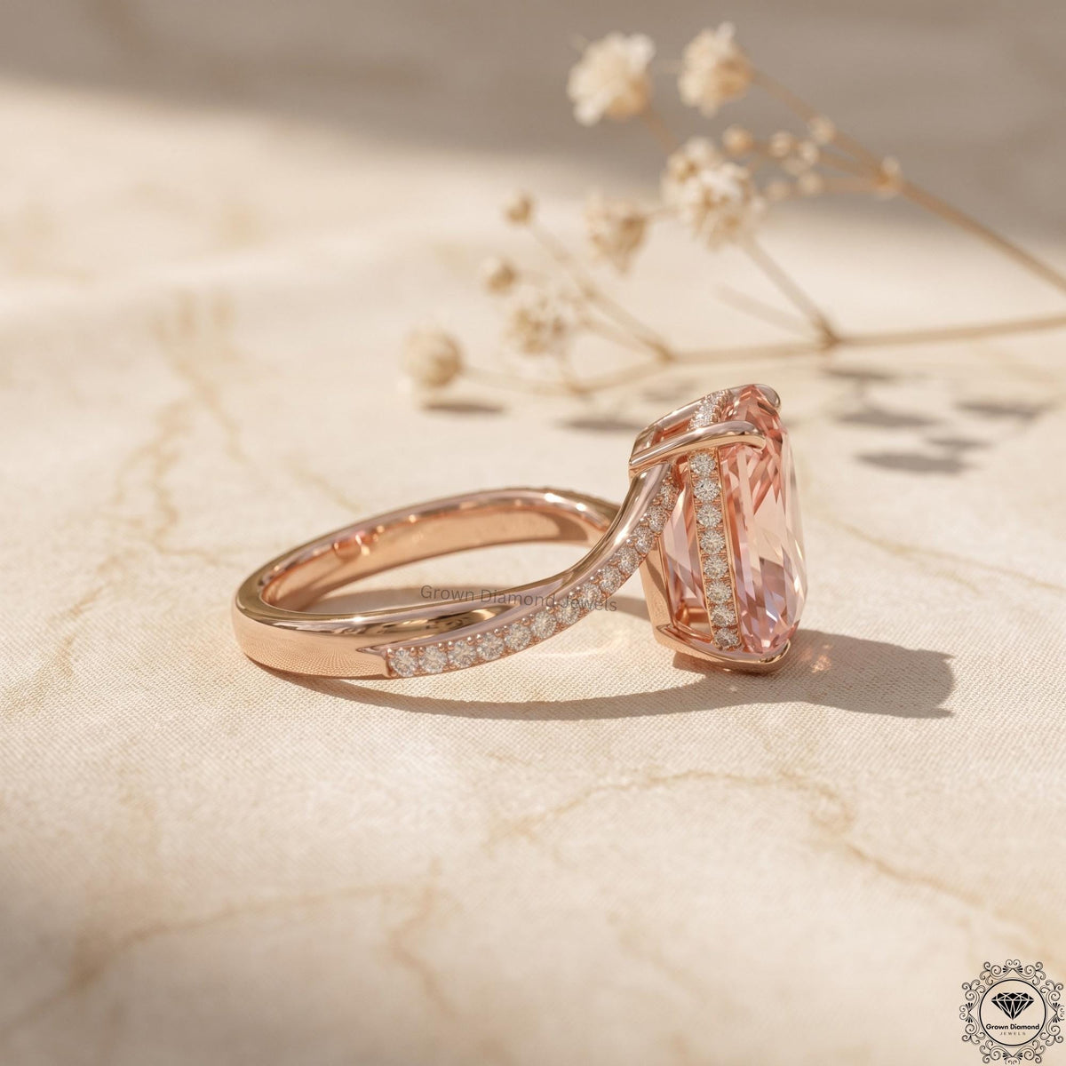 4ct Radiant Pink Lab Grown Diamond Engagement Ring 14K Gold