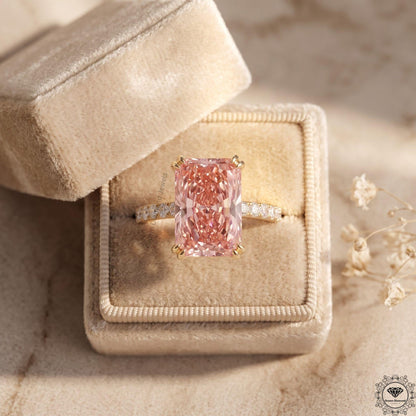 3 Carat Intense Pink Radiant Lab Grown Diamond Ring 14k Gold