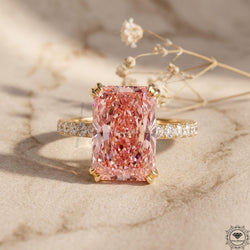 3 Carat Intense Pink Radiant Lab Grown Diamond Ring 14k Gold