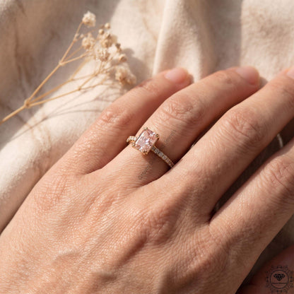 3 Carat Intense Pink Radiant Lab Grown Diamond Ring 14k Gold