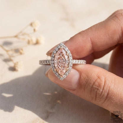 2 Ct Pink Marquise Lab Grown Diamond Halo Engagement Ring