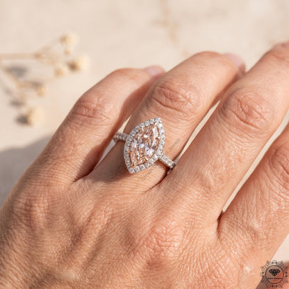 2 Ct Pink Marquise Lab Grown Diamond Halo Engagement Ring