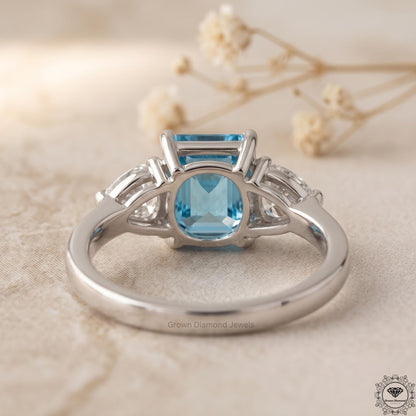 2ct Intense Blue Lab Diamond Asscher Cut Three Stone Ring