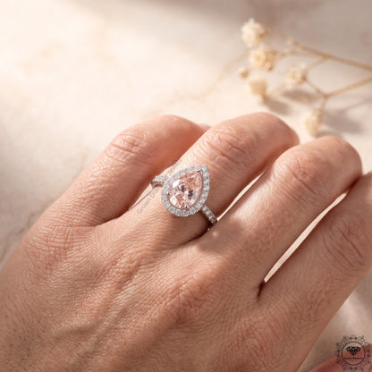 2ct Pink Pear Lab Grown Diamond Halo Engagement Ring