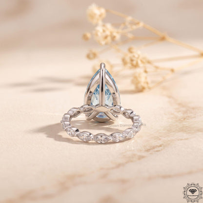 5CT Vivid Blue Pear Lab Grown Diamond Engagement Ring