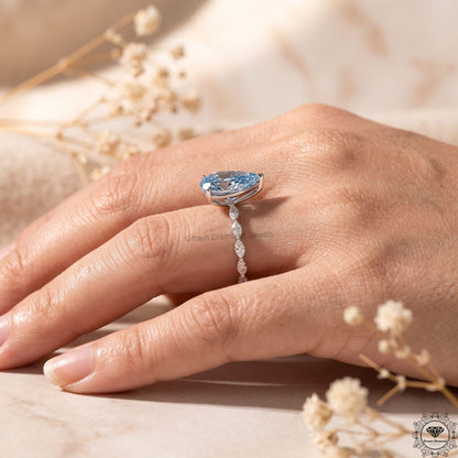 5CT Vivid Blue Pear Lab Grown Diamond Engagement Ring