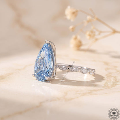 5CT Vivid Blue Pear Lab Grown Diamond Engagement Ring
