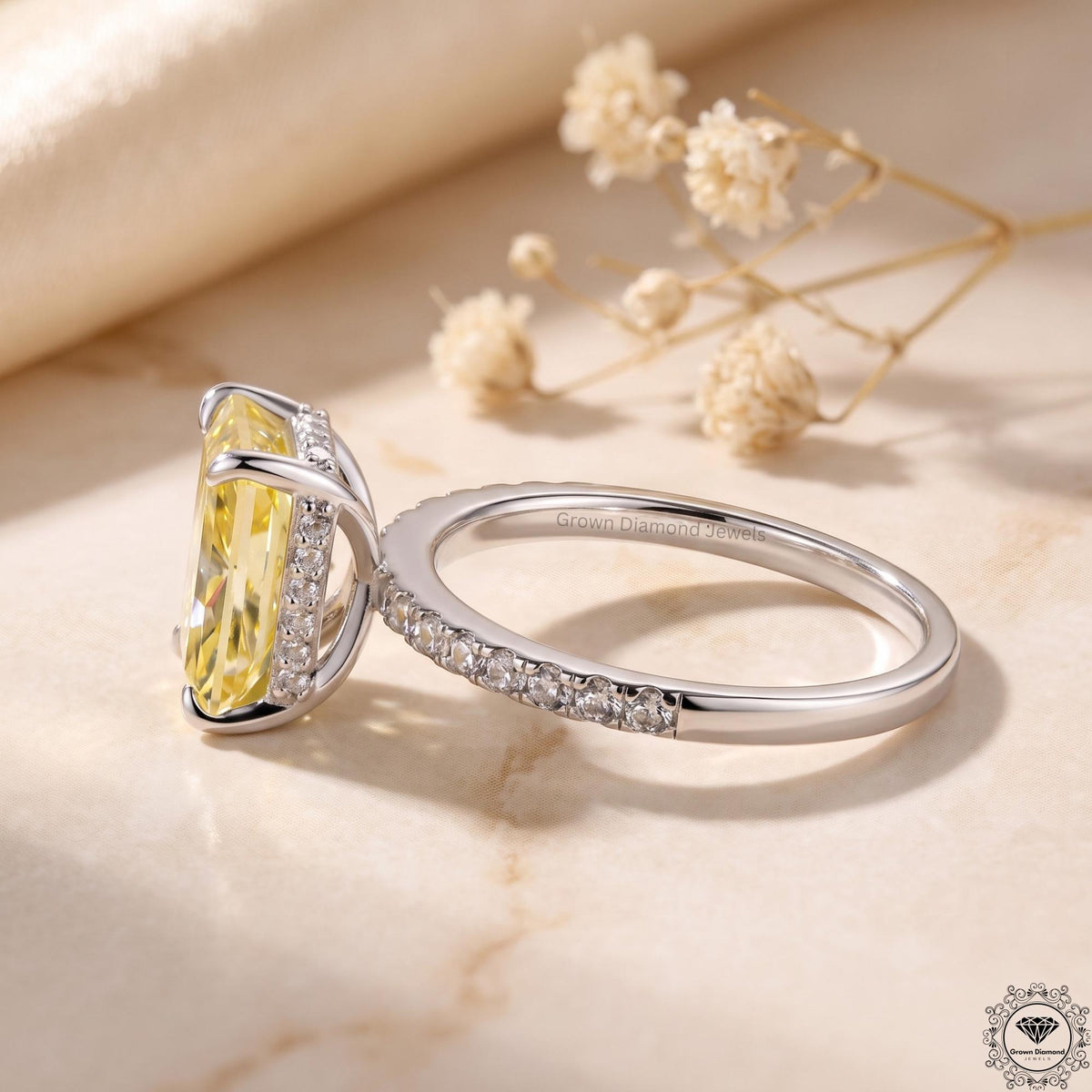 2ct Radiant Yellow Lab Diamond Engagement Ring 14K Gold
