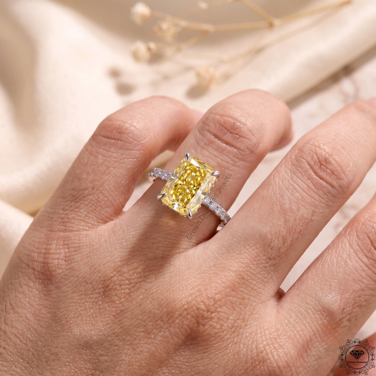 2ct Radiant Yellow Lab Diamond Engagement Ring 14K Gold