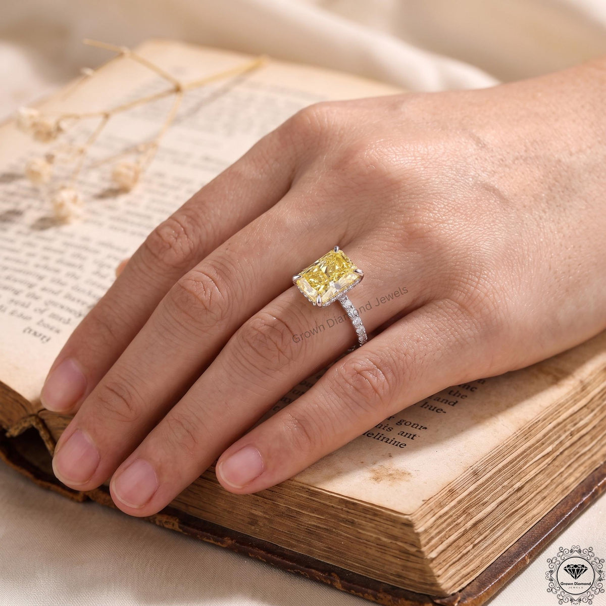 2ct Radiant Yellow Lab Diamond Engagement Ring 14K Gold