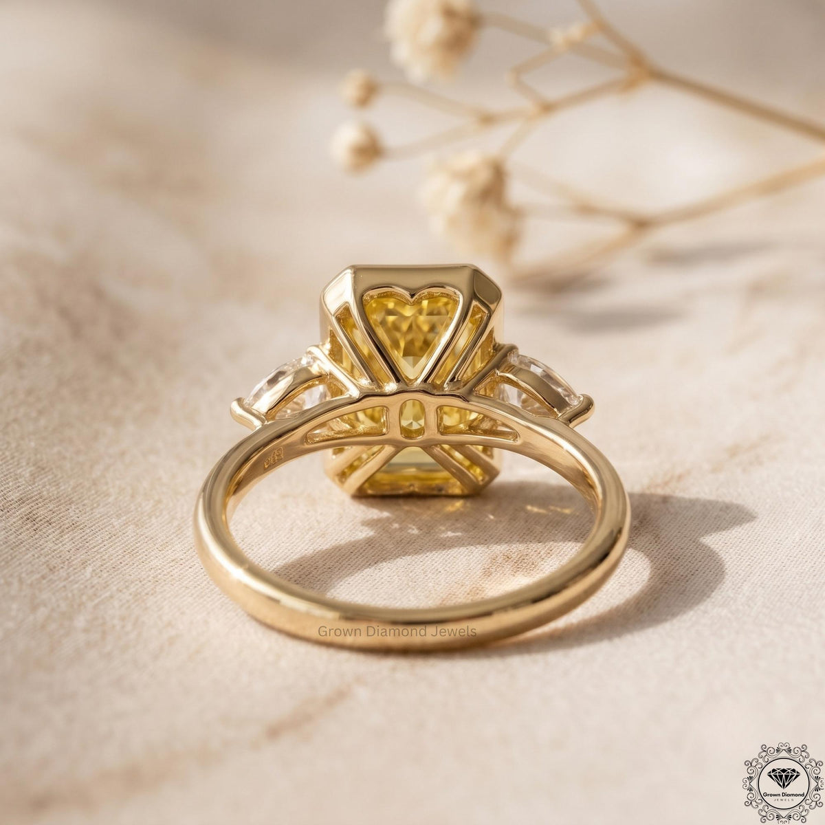 2.5ct Vivid Yellow Radiant Cut Lab Grown Diamond 3-Stone Ring