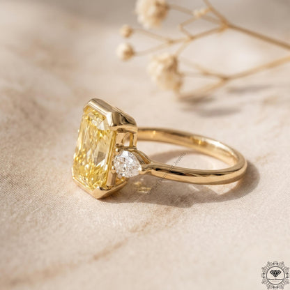 2.5ct Vivid Yellow Radiant Cut Lab Grown Diamond 3-Stone Ring