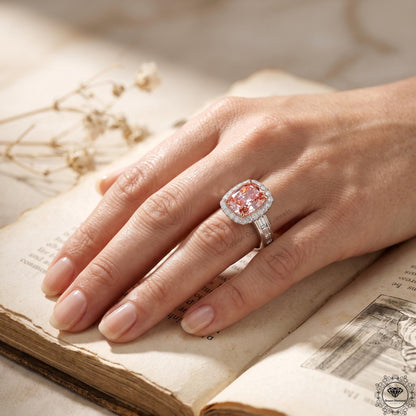 3 Ct Pink Cushion Lab Grown Diamond Halo Engagement Ring