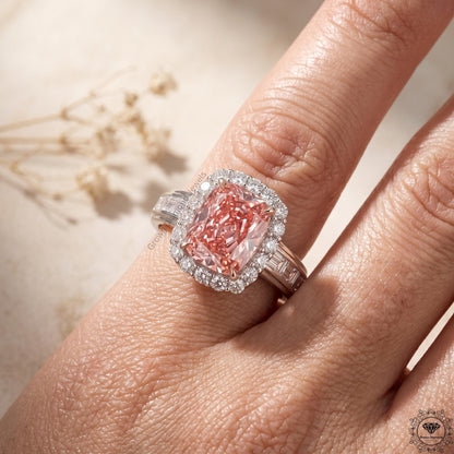 3 Ct Pink Cushion Lab Grown Diamond Halo Engagement Ring