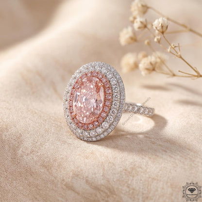 Pink Lab Grown Diamond Oval Engagement Ring Hidden Halo